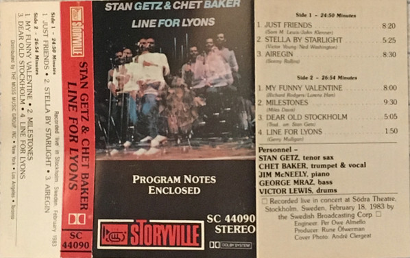 Stan Getz & Chet Baker – Line For Lyons (1984, Cassette) - Discogs
