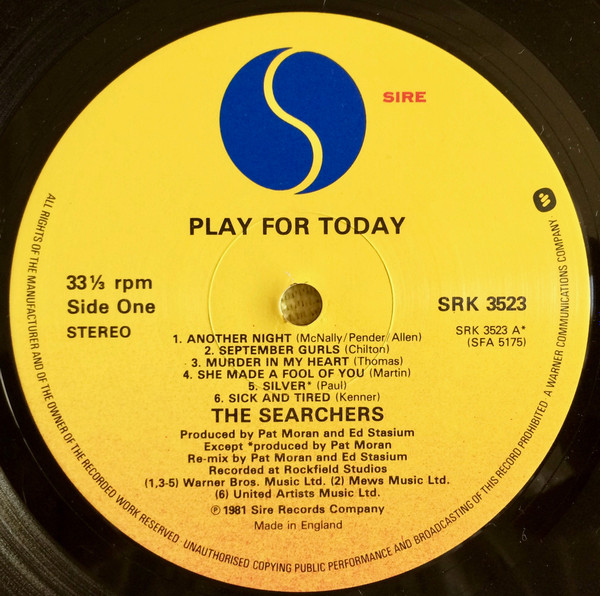 The Searchers - Play For Today | Sire (SRK 3523) - 3