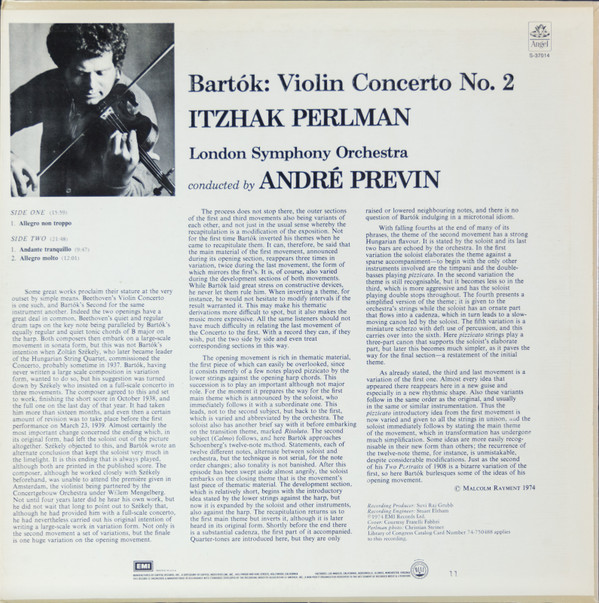 ladda ner album Bartók Perlman, London Symphony Orchestra, Previn - Violin Concerto No 2
