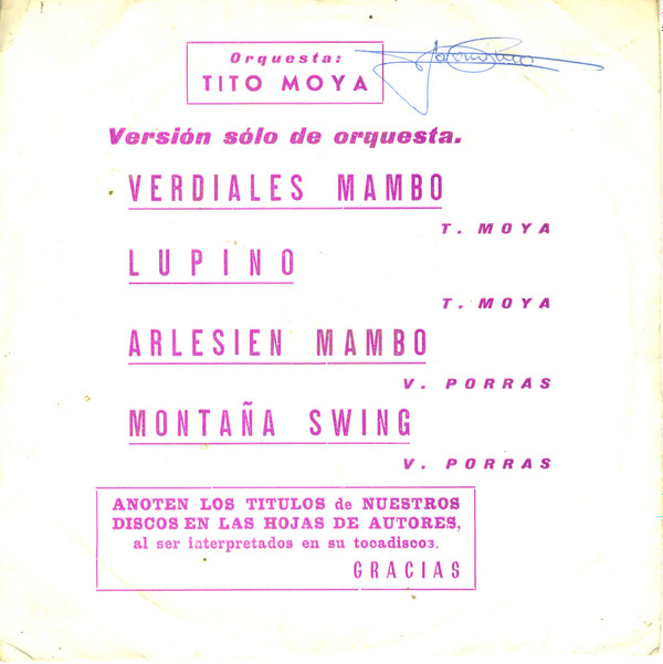 baixar álbum Orquesta Tito Moya - Verdiales MamboLupinoArlesien MamboMontaña Swing