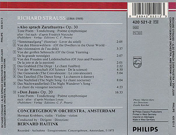 baixar álbum Richard Strauss Bernard Haitink, Concertgebouw Orchestra, Amsterdam - Also Sprach Zarathustra Don Juan