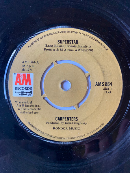Carpenters – Rainy Days And Mondays/Saturday - 7" 45RPM 1971