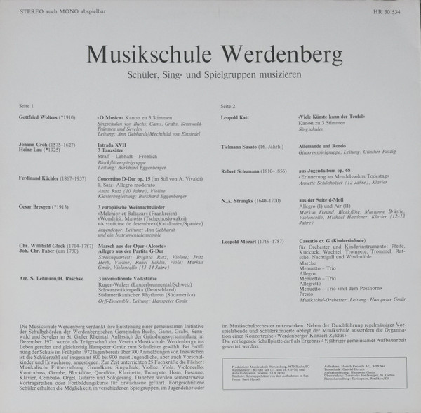 ladda ner album Various - O Musica Es Musizieren Schüler Sing Und Spielgruppen Der Musikschule Werdenberg