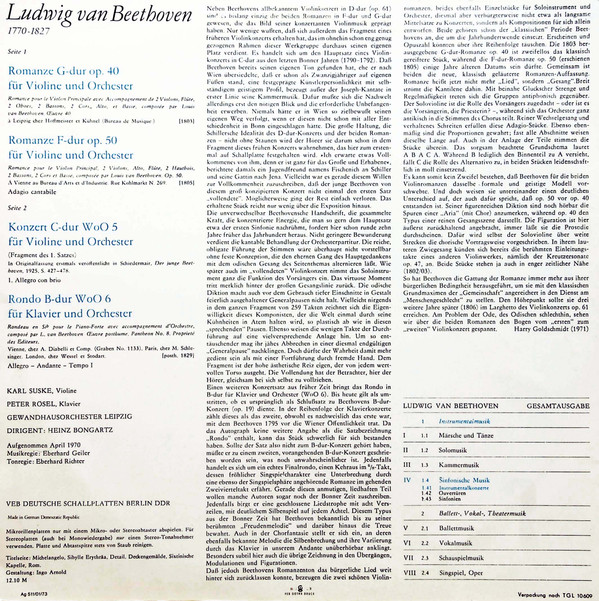 lataa albumi Ludwig van Beethoven Gewandhausorchester Leipzig, Heinz Bongartz - Romanze G dur Op 40 Romanze F dur Op 50 Konzert C dur WoO 5 Rondo B dur WoO 6