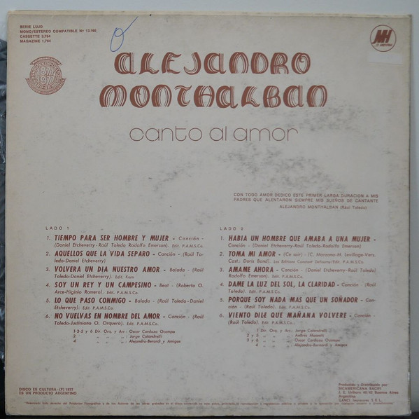 Album herunterladen Alejandro Monthalban - Canto Al Amor