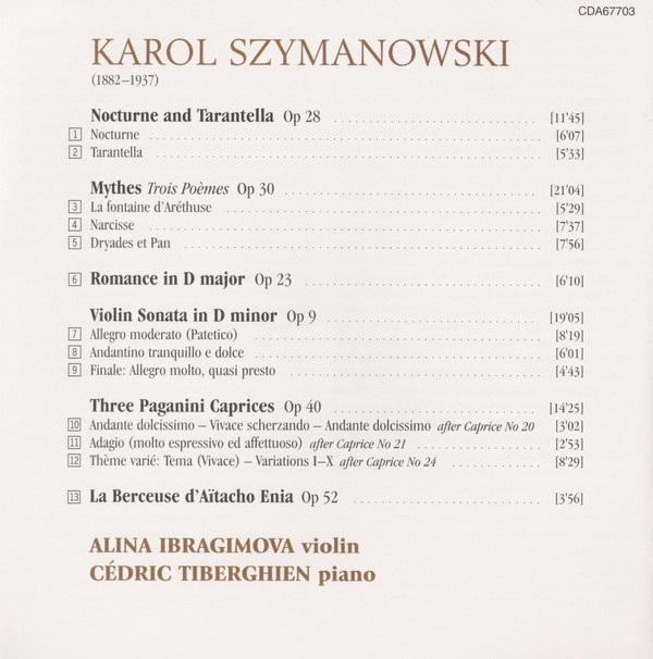 descargar álbum Szymanowski Alina Ibragimova, Cédric Tiberghien - The Complete Music For Violin And Piano