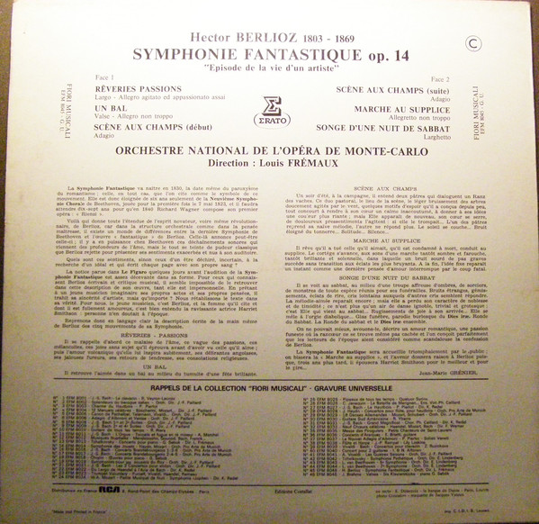 télécharger l'album Berlioz Orchestre National De L'Opéra De MonteCarlo , Dir Louis Frémaux - Symphonie Fantastique