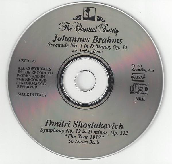 télécharger l'album Johannes Brahms Dmitri Shostakovich Sir Adrian Boult - Serenade No 1 In D Major Op 11 Symphony No 12 In D Minor Op 112 The Year 1917