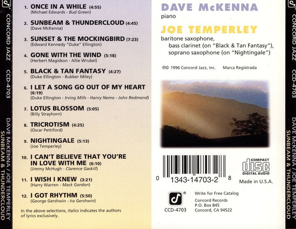 lataa albumi Dave McKenna, Joe Temperley - Sunbeam And Thundercloud