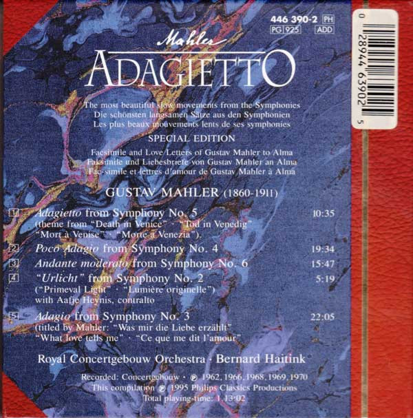 baixar álbum Mahler Royal Concertgebouw Orchestra Bernard Haitink - Adagietto The Music Of Love