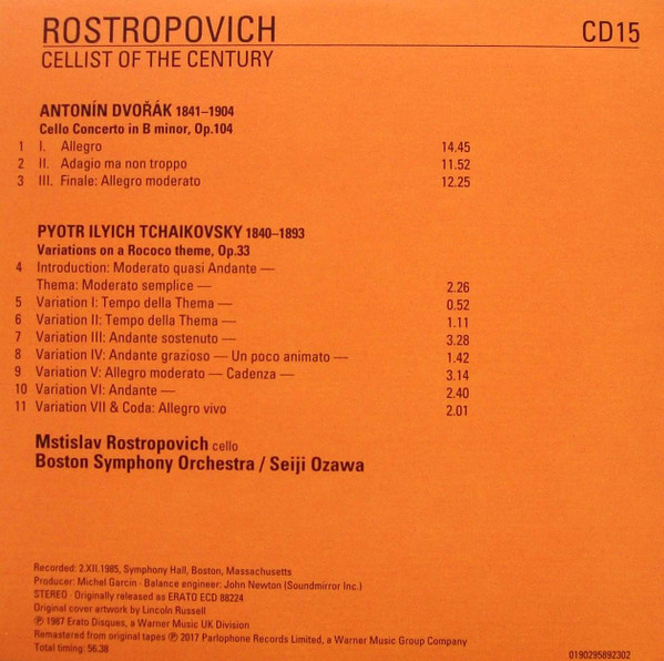 descargar álbum Dvorak, Tchaikovski, Mstislav Rostropovitch, Boston Symphony Orchestra, Seiji Ozawa - Dvorak Concerto Pour Violoncelle Tchaikovski Variations Rococo