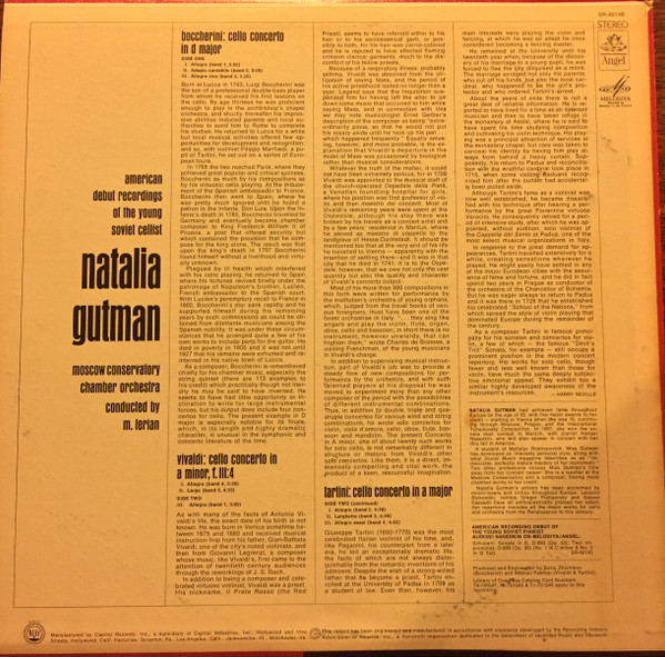 lataa albumi Natalia Gutman Boccherini, Vivaldi, Tartini - American Debut Recordings Of The Young Soviet Cellist