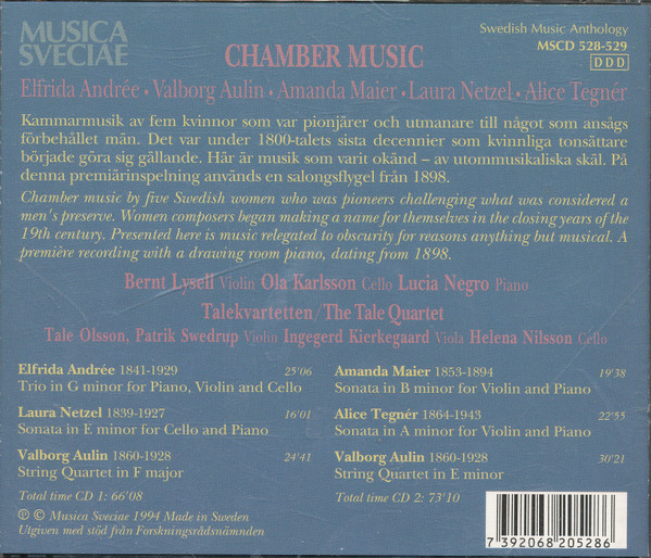 lataa albumi Elfrida Andrée, Valborg Aulin, Amanda Maier, Laura Netzel, Alice Tegnér, Talekvartetten, Bernt Lysell, Ola Karlsson, Lucia Negro - Kammarmusik Chamber Music