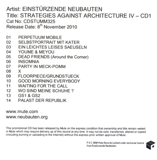 baixar álbum Einstürzende Neubauten - Strategies Against Architecture IV CD1