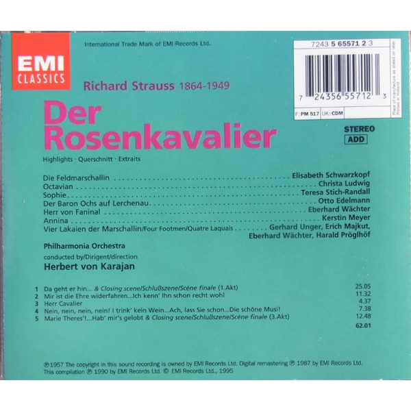 lataa albumi R Strauss, Schwarzkopf, Ludwig, StichRandall, Edelmann, Philharmonia Orchestra And Chorus, Herbert von Karajan - Der Rosenkavalier Highlights
