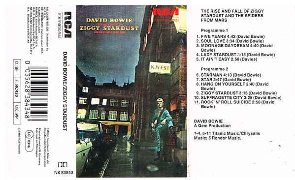 David Bowie The Rise And Fall Of Ziggy Stardust And The Spiders From Mars 1980 Gray Cassette 3129