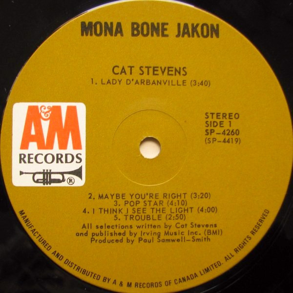 Cat Stevens - Mona Bone Jakon | A&M Records (SP-4260) - 3