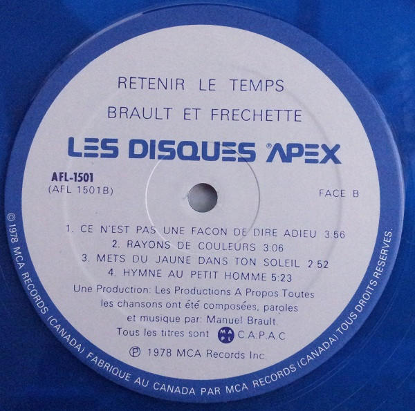 Manuel Brault, Jean-Pierre Frechette - Retenir Le Temps | Les Disques Apex (AFL-1501) - 4