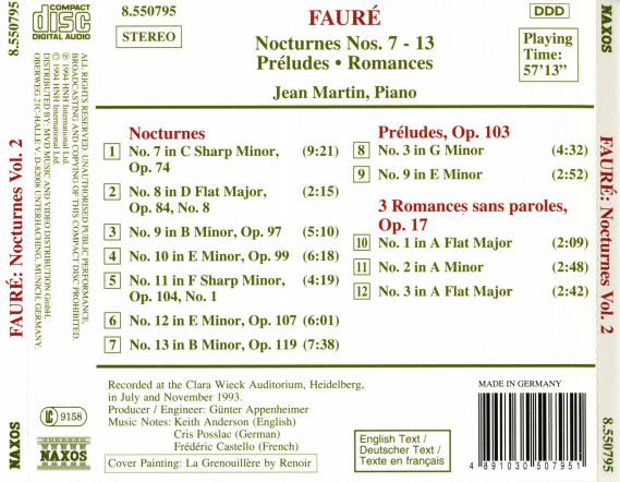 last ned album Fauré Jean Martin - Nocturnes Vol 2