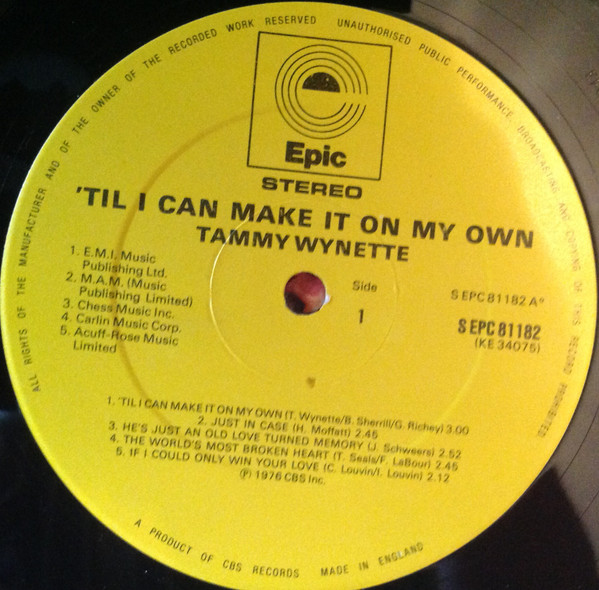 Tammy Wynette - 'Til I Can Make It On My Own | Epic (EPC 81182) - 3