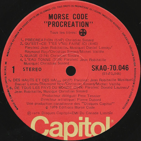 Morse Code - Procréation [Vinyl] | Capitol Records (SKAO-70.046) - 3