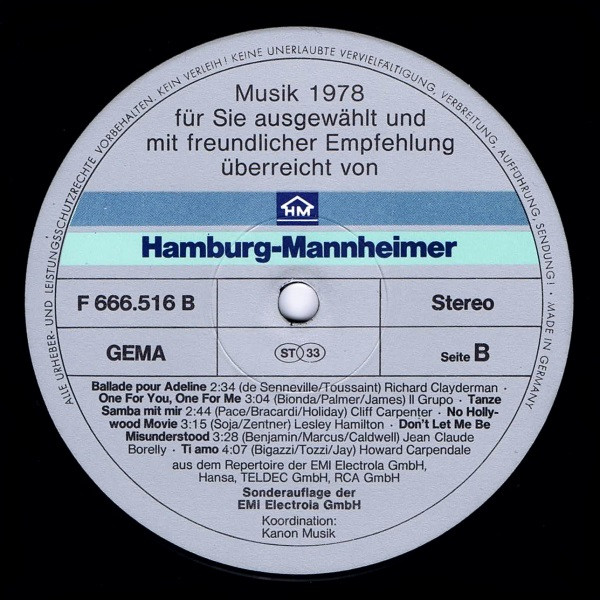 last ned album Download Various - Musik 1978 Für Sie Ausgewählt Und Mit Freundlicher Empfehlung Überreicht Von Der Hamburg Mannheimer album