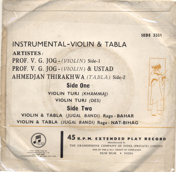 ladda ner album Prof V G Jog & Ahmedjan Thirakhwa - Instrumental Violin And Tabla