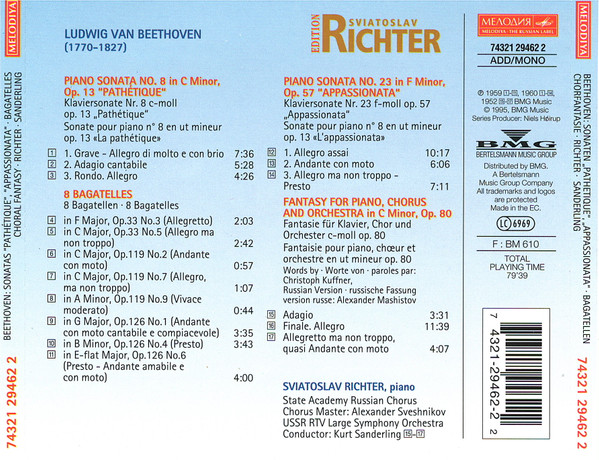 télécharger l'album Sviatoslav Richter, Beethoven, Sanderling - Sonatas Pathétique Appassionata Bagatelles Choral Fantasy