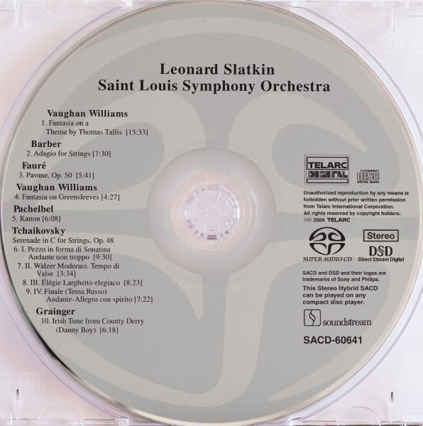 baixar álbum Barber, Vaughan Williams, Pachelbel, Tchaikovsky, Grainger, Leonard Slatkin, Saint Louis Symphony Orchestra - Adagio For Strings Fantasia On A Theme By Thomas Tallis Kanon Serenade For Strings Irish Tune From County Derry