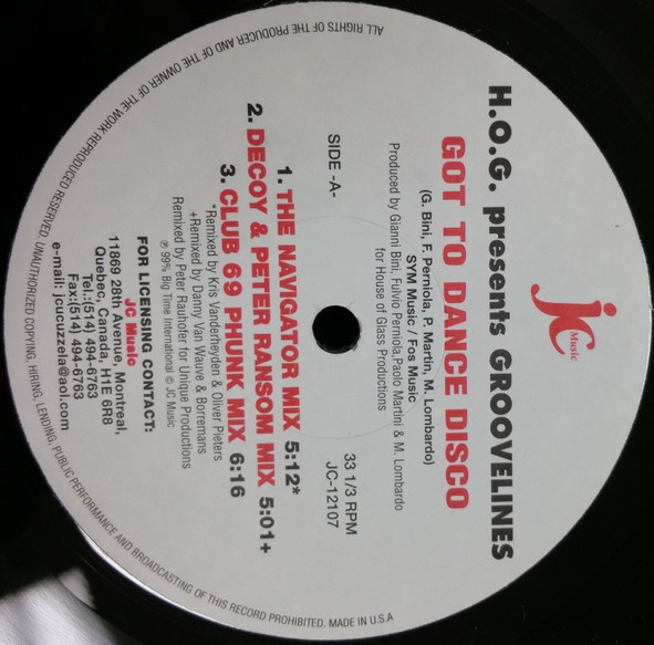 HOG Present Groove Lines - Got To Dance Disco | Releases | Discogs