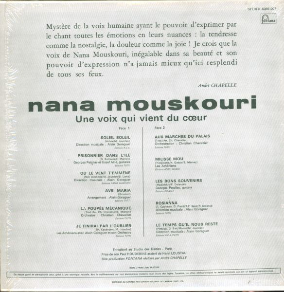 Nana Mouskouri - Une Voix Qui Vient Du Coeur | Fontana (6399 007) - 2