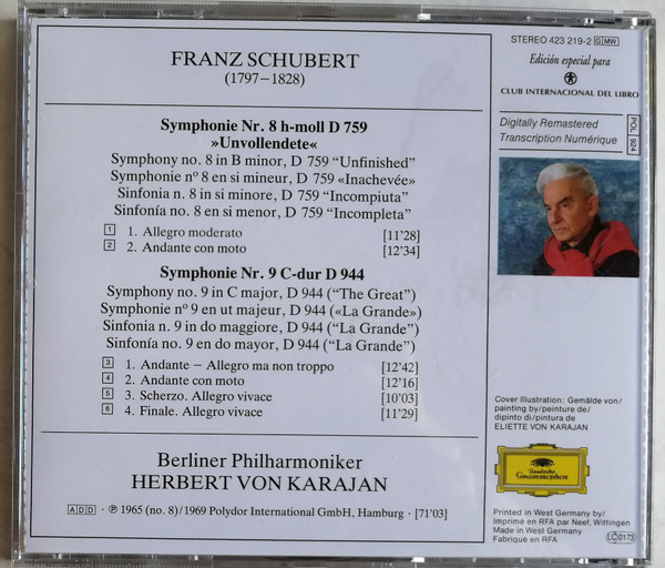 ladda ner album Franz Schubert Karajan, Berliner Philharmoniker - Symphonie Nr 8 Unvollendete Symphonie Nr 9 C dur