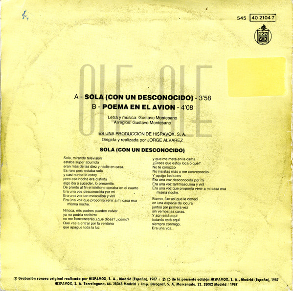télécharger l'album Ole Ole - Sola Con Un Desconocido