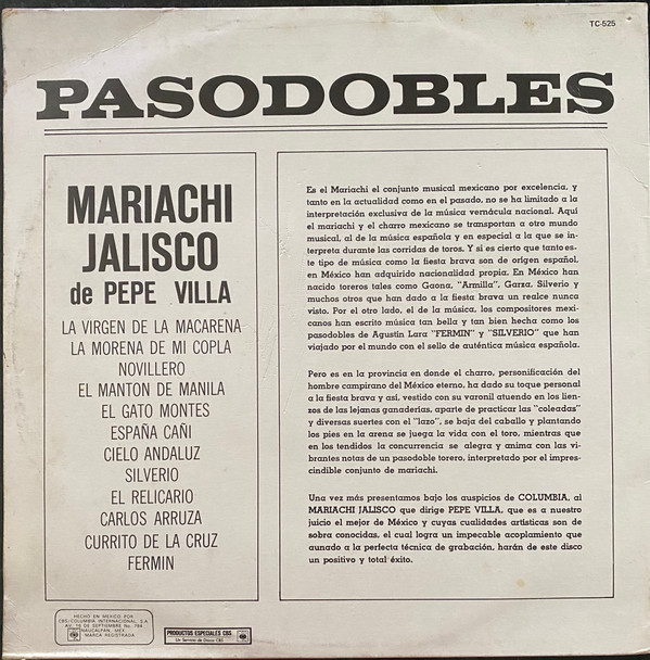 last ned album Mariachi Jalisco De Pepe Villa - Pasodobles