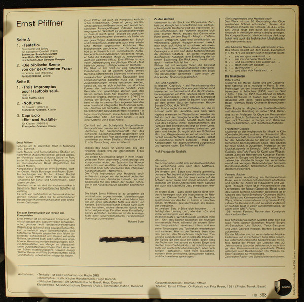 descargar álbum Ernst Pfiffner - Capriccio Notturno Die Biblische Szene Von Der Gekrümmten Frau Trois Impromptus Tentatio