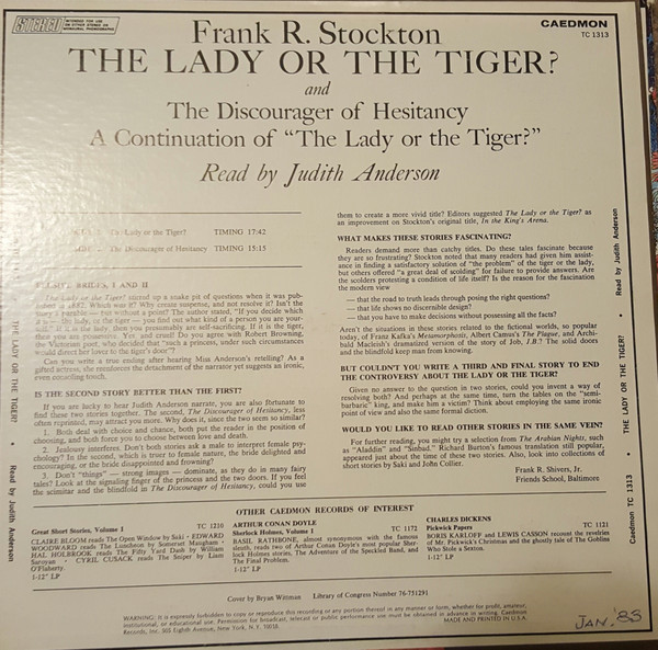 ladda ner album Download Judith Anderson, Frank R Stockton - The Lady Or The Tiger album