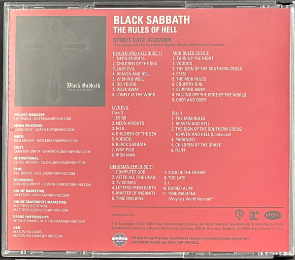 Black Sabbath – The Rules Of Hell (2008, CD) - Discogs