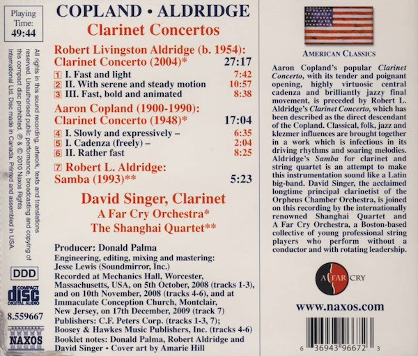 télécharger l'album Aaron Copland Robert Aldridge David Singer A Far Cry Orchestra Shanghai Quartet, The - Clarinet Concertos