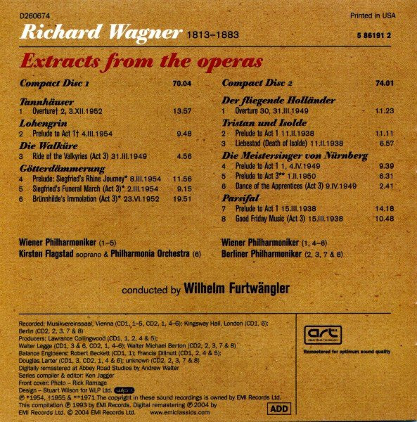 descargar álbum Wagner Wilhelm Furtwängler, Wiener Philharmoniker, Berliner Philharmoniker, Kirsten Flagstad, Philharmonia Orchestra - Extracts From The Operas