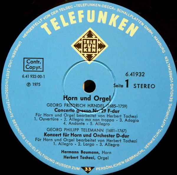 last ned album Telemann Corelli Händel Förster Hermann Baumann & Herbert Tachezi - Horn Orgel