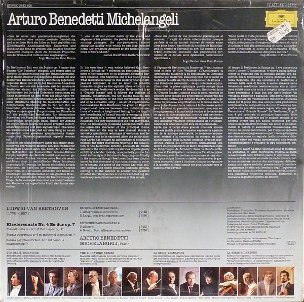 télécharger l'album Arturo Benedetti Michelangeli, Beethoven - Klaviersonate Piano Sonata No4 Op7