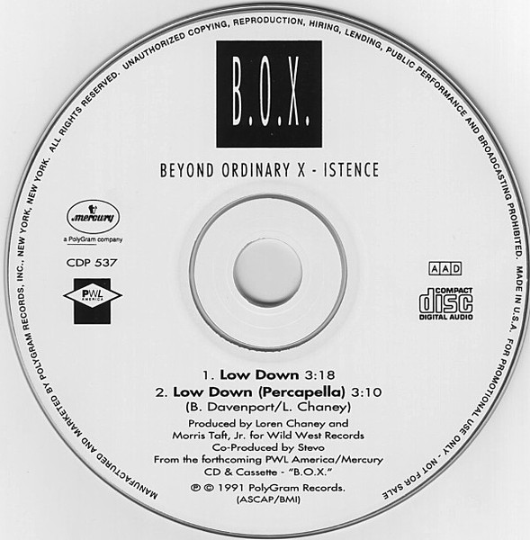 B.O.X. Beyond Ordinary X-Istence – Low Down (1991, CD) - Discogs