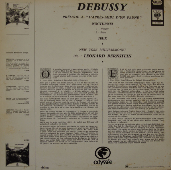 ladda ner album Debussy Bernstein New York Philharmonic - Prélude à laprés midi dun faune Nocturnes Nuages Fêtes Jeux
