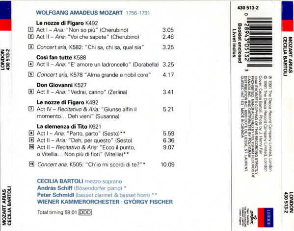 Cecilia Bartoli - Mozart Arias | London Records (430 513-2) - 2