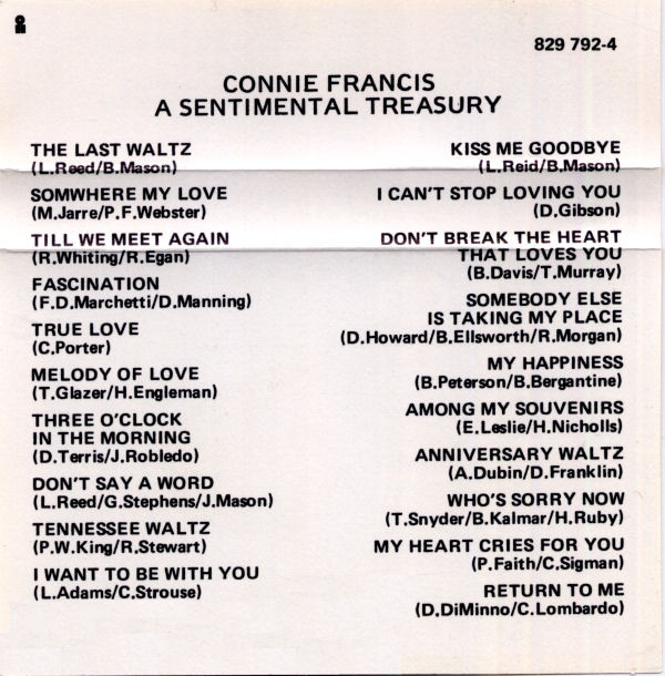 Connie Francis - Sentimental Favorites (A Sentimental Treasury) | PolyTel (829 792-4) - 5