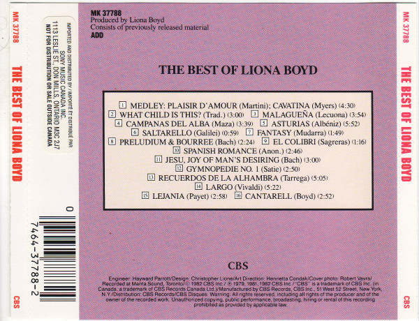 Liona Boyd - The Best Of Liona Boyd | CBS (MK 37788) - 2