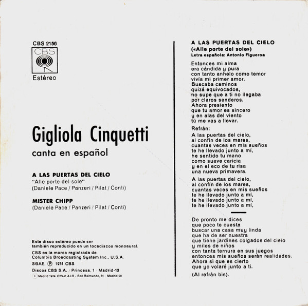 last ned album Gigliola Cinquetti - A Las Puertas Del Cielo Canta En Español