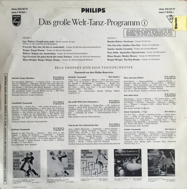 descargar álbum Béla Sanders Und Sein Tanzorchester - Das Große Welt Tanz Programm 1