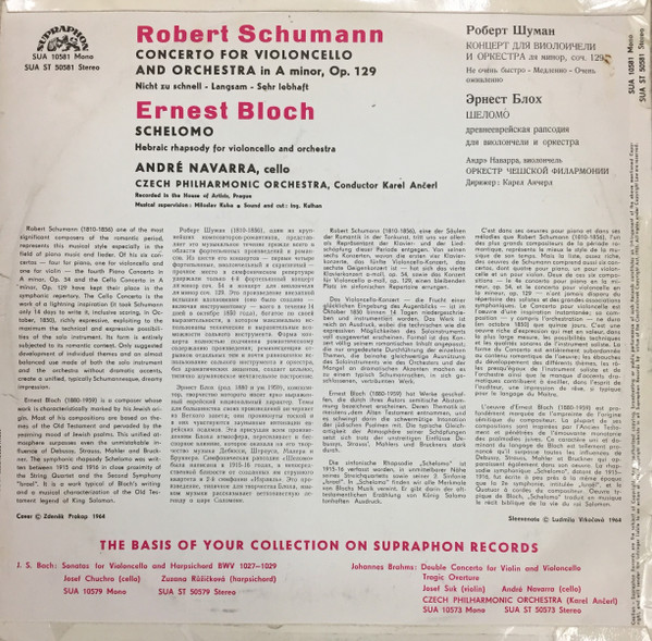 télécharger l'album Robert Schumann Ernest Bloch Cello André Navarra, Czech Philharmonic Orchestra, Karel Ančerl - Concerto For Violoncello Schelomo