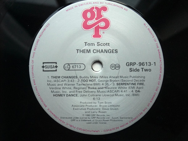 Tom Scott - Them Changes | GRP (GRP-9613-1) - 4